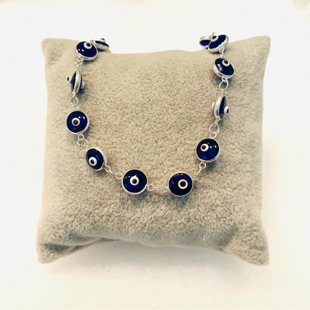 Turkish Evil Eye Royal Blue Color Bracelet Silver Base 7 inches Adjustable 🧿
